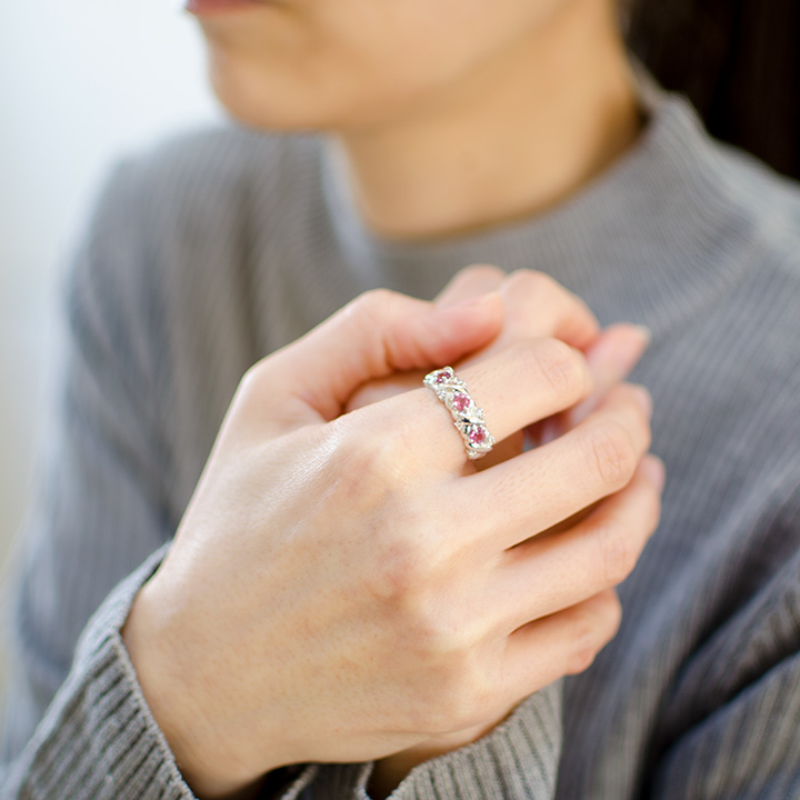 K10 ピンクトルマリン ダイヤモンド フラワーモチーフ リング[商品番号