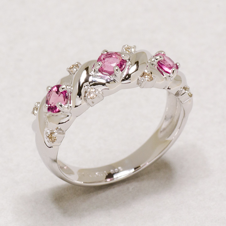 K10 ピンクトルマリン ダイヤモンド フラワーモチーフ リング[商品番号