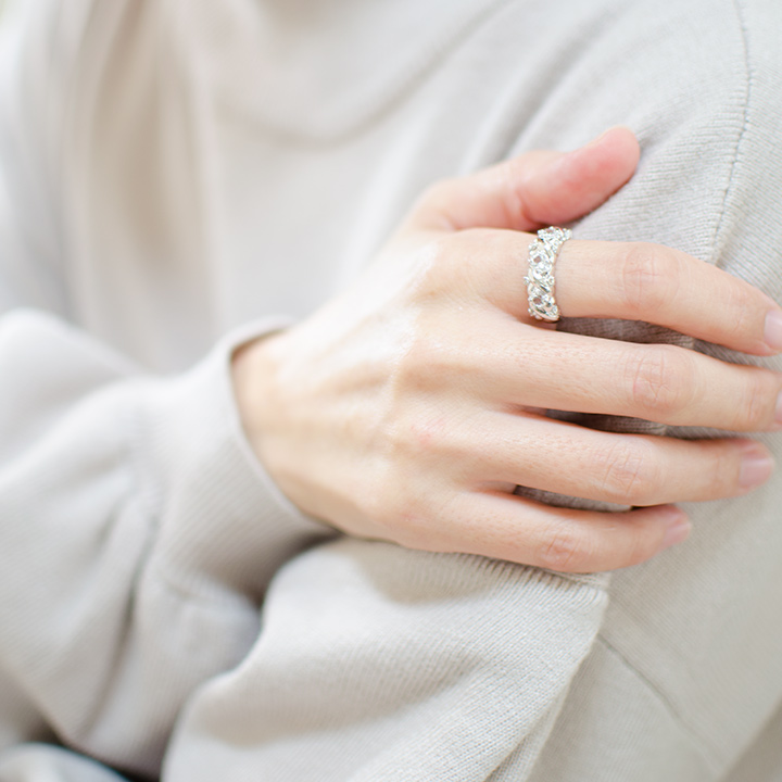 K10 ホワイトトパーズ ダイヤモンド フラワーモチーフ リング[商品番号