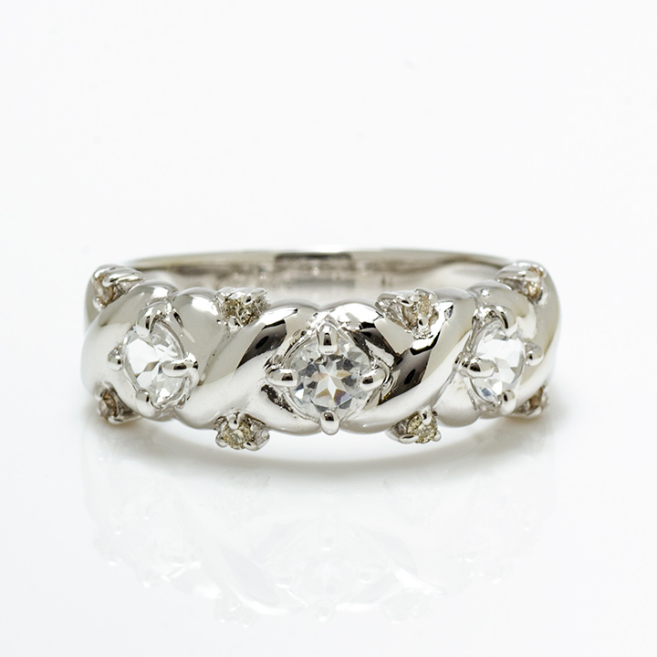 K10 ホワイトトパーズ ダイヤモンド フラワーモチーフ リング[商品番号