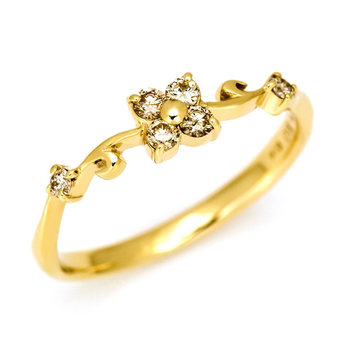 K10 ブラウンダイヤモンド ダイヤモンド フラワー リング[商品番号