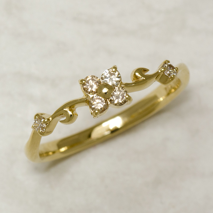 K10 ブラウンダイヤモンド ダイヤモンド フラワー リング[商品番号