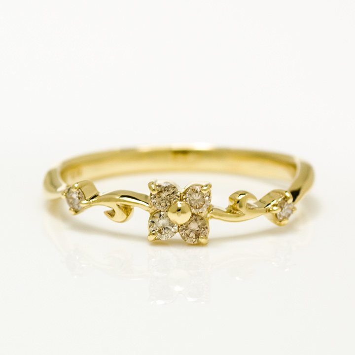 K10 ブラウンダイヤモンド ダイヤモンド フラワー リング[商品番号