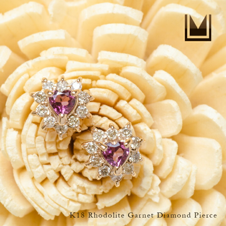 umu -アム- FINE JEWELRY STUIDIOロードライトガーネット ダイヤモンド ハート ピアスpi0013_1.jpg
