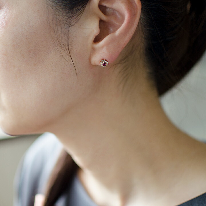 umu -アム- FINE JEWELRY STUIDIOロードライトガーネット ダイヤモンド ハート ピアスpi0013_i3.jpg