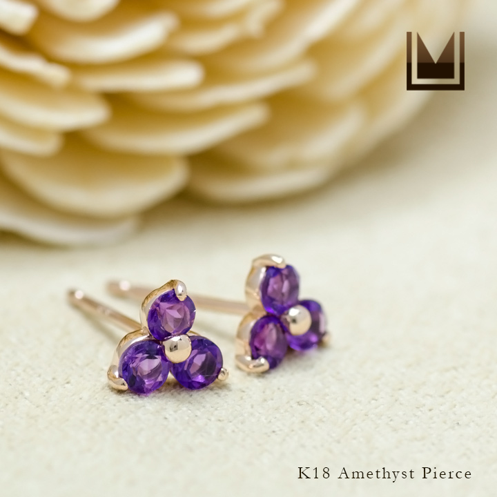 umu -アム- FINE JEWELRY STUIDIOK18 アメシスト フラワーモチーフ スタッドピアスpi0193_1.jpg