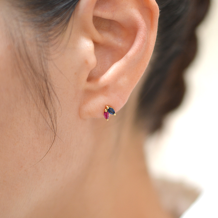 umu -アム- FINE JEWELRY STUIDIOK18 マーキス ブルーサファイア ルビー スタッドピアスpi0203_i2.jpg