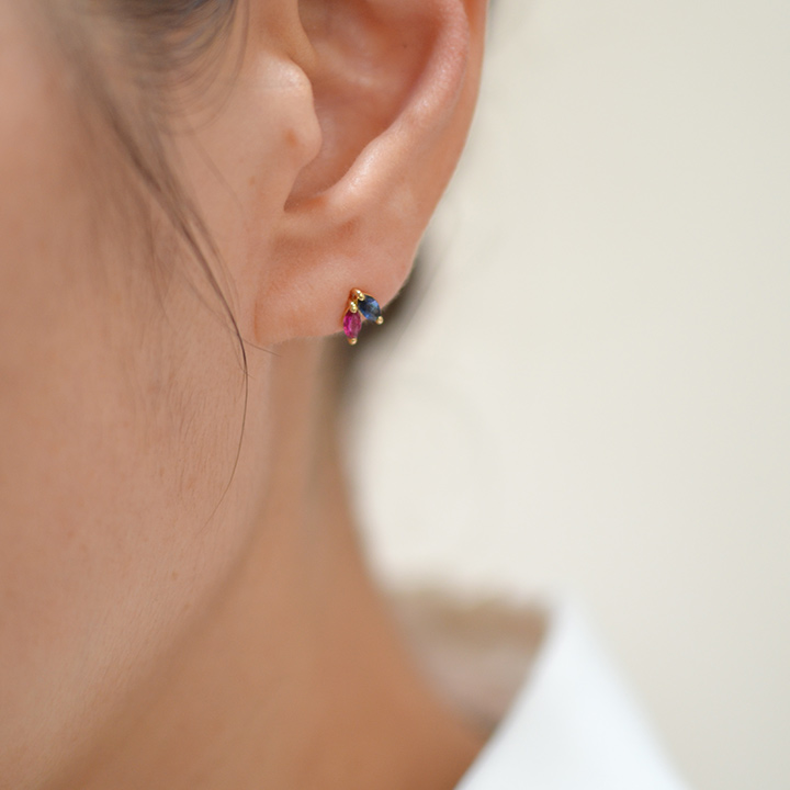 umu -アム- FINE JEWELRY STUIDIOK18 マーキス ブルーサファイア ルビー スタッドピアスpi0203_i3.jpg
