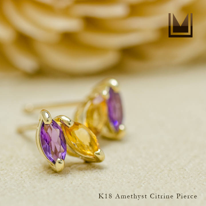 umu -アム- FINE JEWELRY STUIDIOK18 マーキス アメシスト シトリン スタッドピアスpi0217_1.jpg