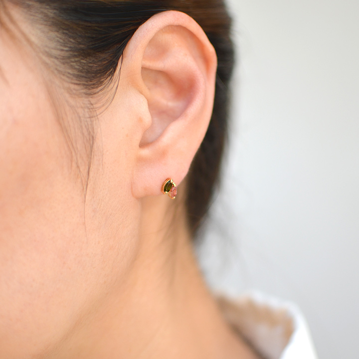 umu -アム- FINE JEWELRY STUIDIOK18 マーキス グリーントルマリン ピンクトルマリン スタッドピアスpi0218_i2.jpg
