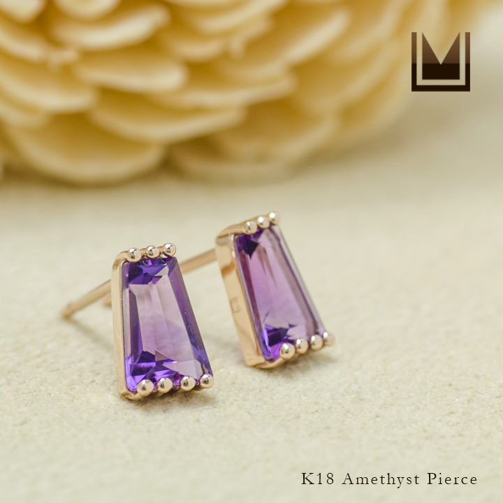 umu -アム- FINE JEWELRY STUIDIOK18 テーパーバゲット アメシスト スタッドピアスpi0221_1.jpg
