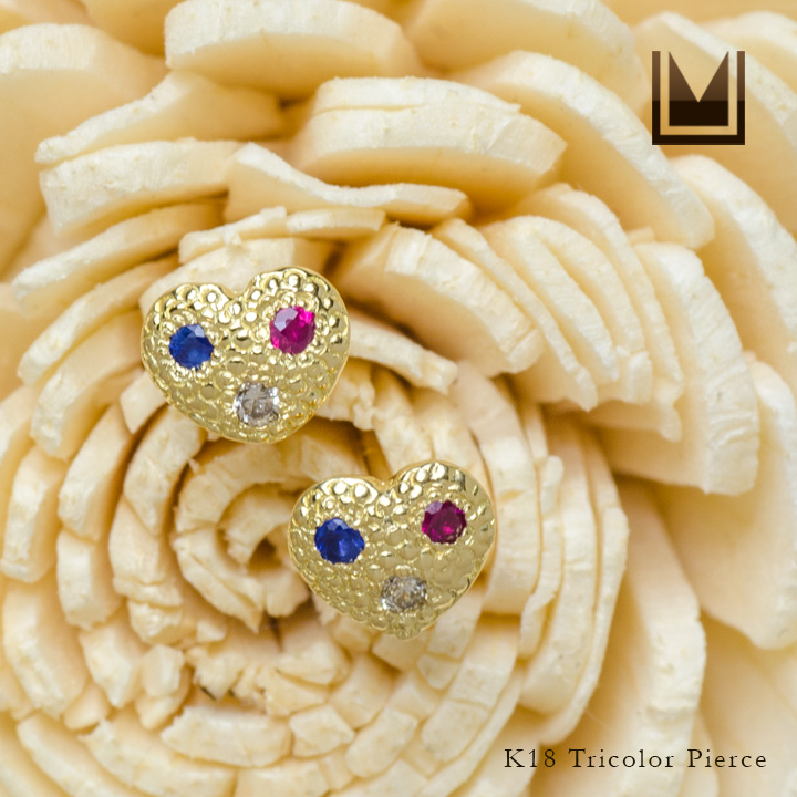 umu -アム- FINE JEWELRY STUIDIOK18 トリコロール ハートモチーフ スタッドピアス 「certo」pi0235_1.jpg