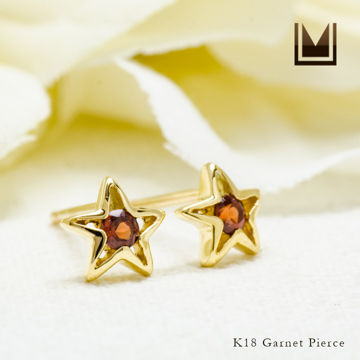 umu -アム- FINE JEWELRY STUIDIOK18 ガーネット スターモチーフ スタッドピアスpi0274_1.jpg