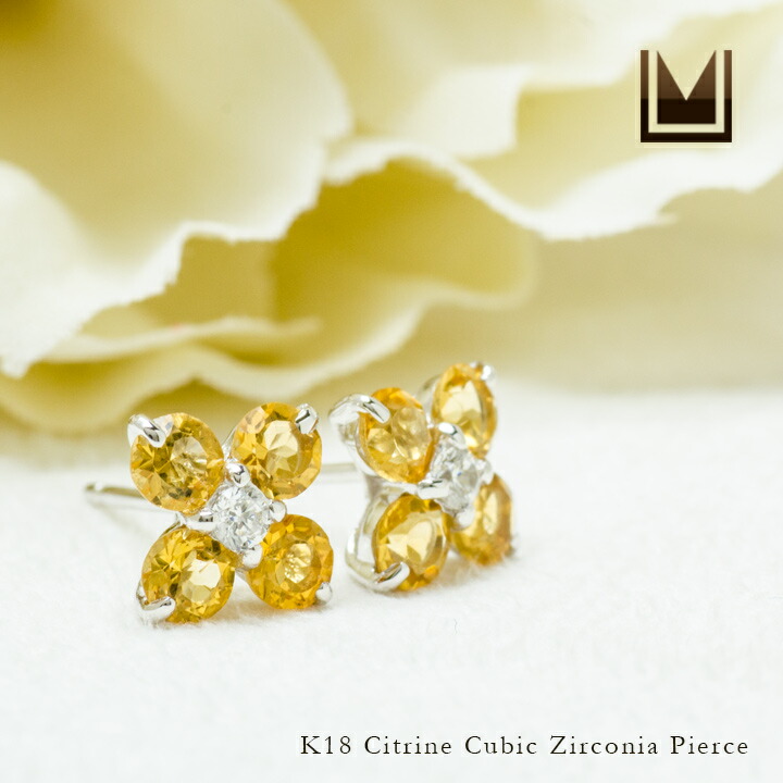 umu -アム- FINE JEWELRY STUIDIOシトリン キュービックジルコニア スタッドピアスpi0314_1.jpg
