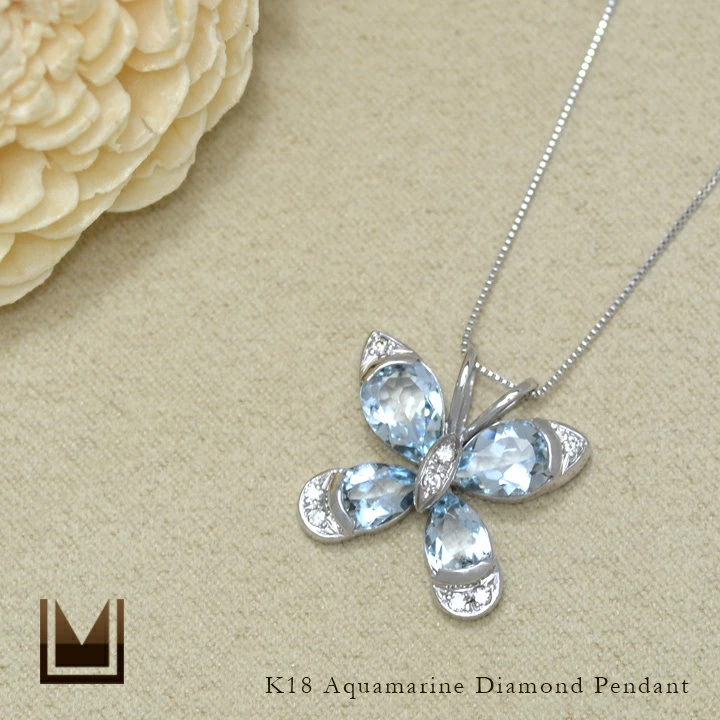 umu -アム- FINE JEWELRY STUIDIOアクアマリン ダイヤモンド バタフライ ペンダントトップpn0148_1.jpg