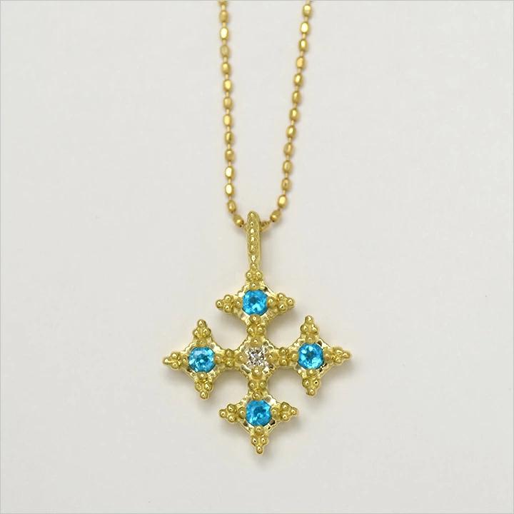 umu -アム- FINE JEWELRY STUIDIOK18 ネオンブルーアパタイト ダイヤモンド  クロス ペンダントトップ 「alone」pn0238_m.jpg