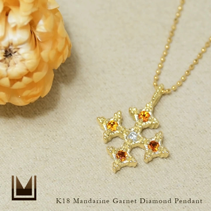 umu -アム- FINE JEWELRY STUIDIOマンダリンガーネット クロス ペンダントトップ 「alone」pn0259_1.jpg