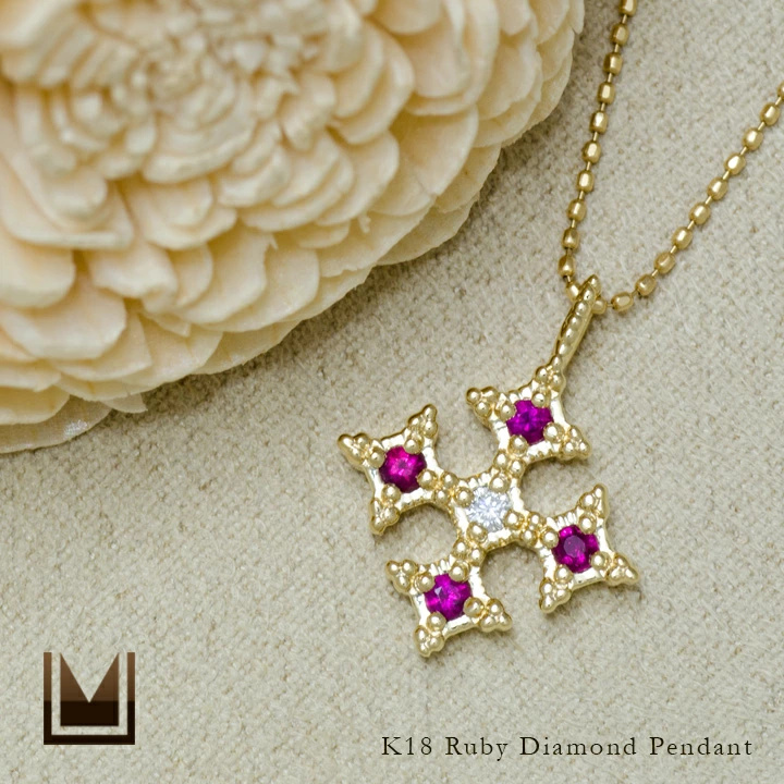 umu -アム- FINE JEWELRY STUIDIOルビー ダイヤ クロス ペンダントトップ 「alone」pn0266_1.jpg