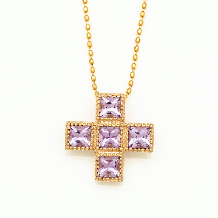 umu -アム- FINE JEWELRY STUIDIOK18 ローズアメシスト クロスモチーフ ペンダントトップ 「tin」pn0364_m.jpg