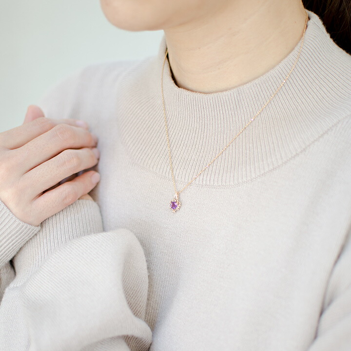 umu -アム- FINE JEWELRY STUIDIOK18 アメシスト ダイヤモンド ハート ペンダントトップ 「ninfa」pn0394_i3.jpg