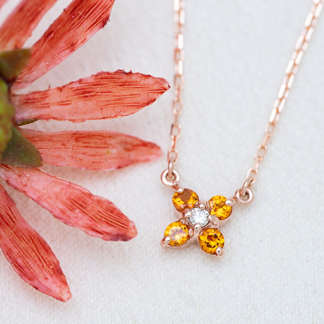 umu -アム- FINE JEWELRY STUIDIOマンダリンガーネット フラワーモチーフ ネックレス 「arte」pn0574_1.jpg