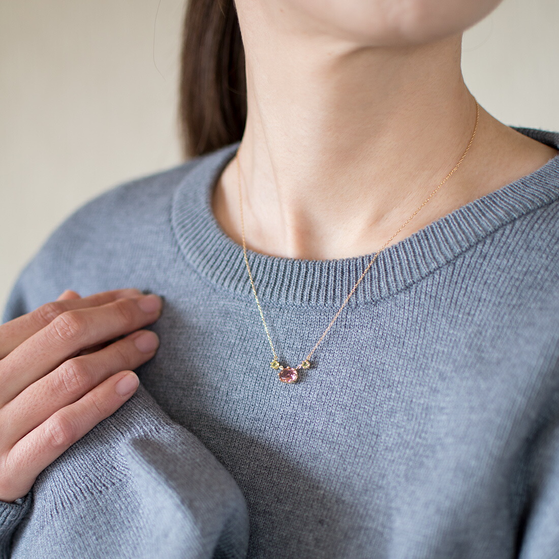 umu -アム- FINE JEWELRY STUIDIOピンクトルマリン ペリドット ネックレス 「dolco」pn0599_i3.jpg