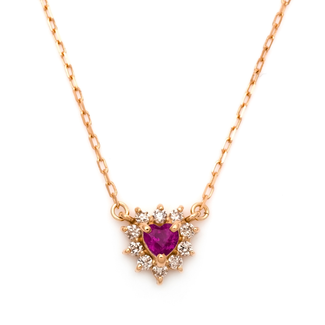 K18.ダイヤ.ルビー入りペンダント付きネックレス K18WG ダイヤモンド ルビー ペンダントネックレス 0.04ct R0