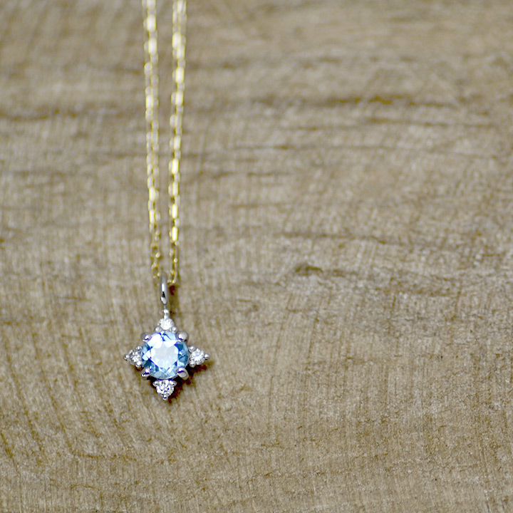 umu -アム- FINE JEWELRY STUIDIOK18/PT900 サンタマリア アクアマリン ダイヤモンド ペンダント 「Etoile」pn0656_1.jpg