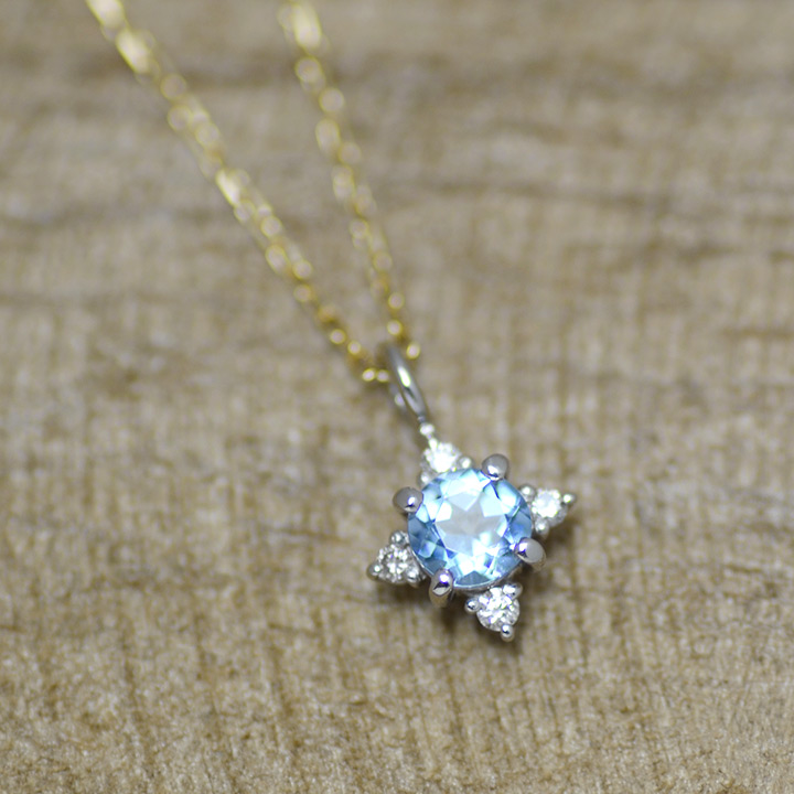 umu -アム- FINE JEWELRY STUIDIOK18/PT900 サンタマリア アクアマリン ダイヤモンド ペンダント 「Etoile」pn0656_3.jpg