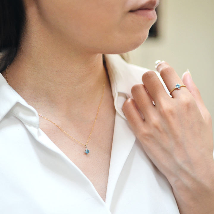 umu -アム- FINE JEWELRY STUIDIOK18/PT900 サンタマリア アクアマリン ダイヤモンド ペンダント 「Etoile」pn0656_7.jpg