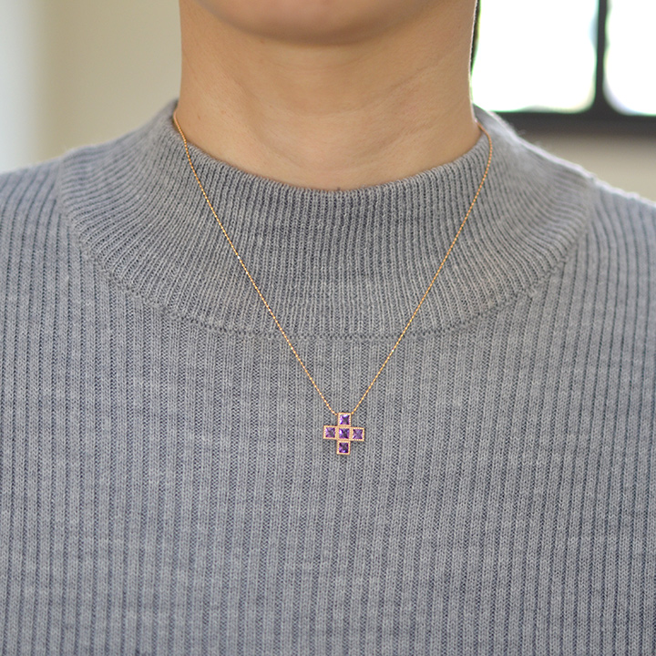 umu -アム- FINE JEWELRY STUIDIOK10 アメシスト クロスモチーフ ペンダントトップ 「tin」pn0742_i2.jpg