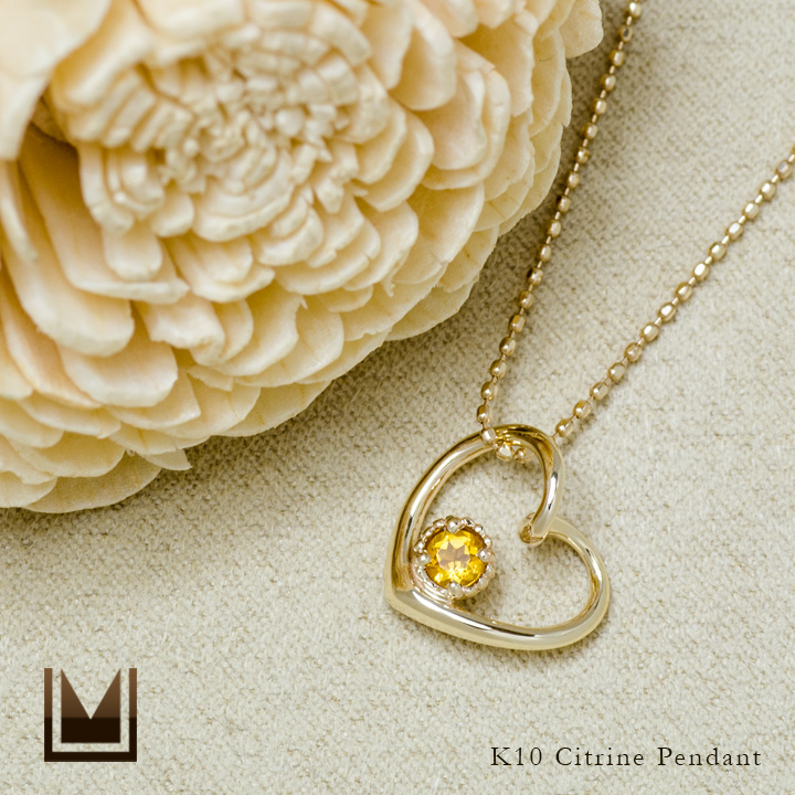 umu -アム- FINE JEWELRY STUIDIOK10 シトリン オープンハート ペンダントトップ 「molla」pn0744_1.jpg