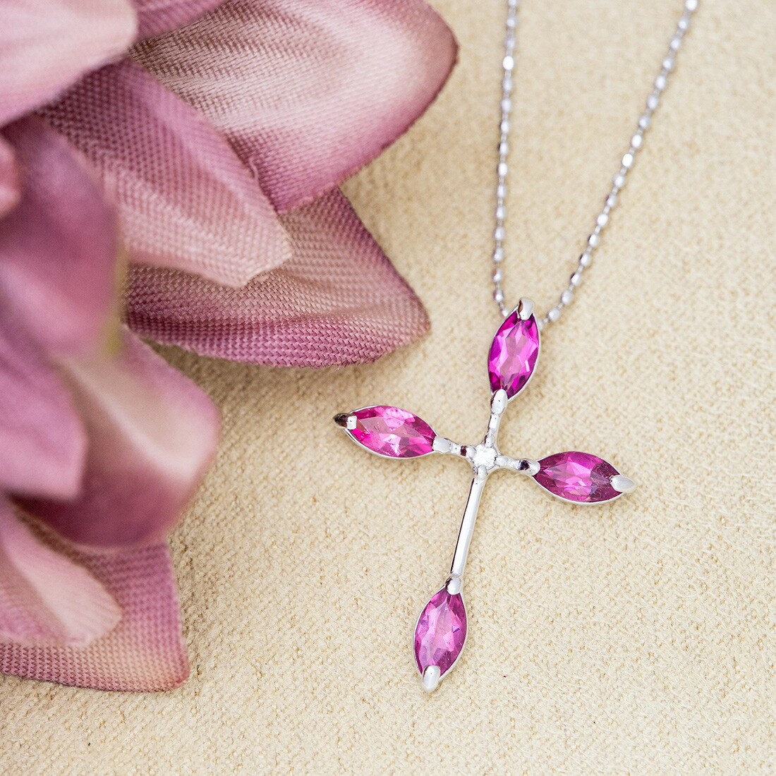 umu -アム- FINE JEWELRY STUIDIOピンクトルマリン ダイヤモンド クロスモチーフ ペンダントトップpn0985_1.jpg