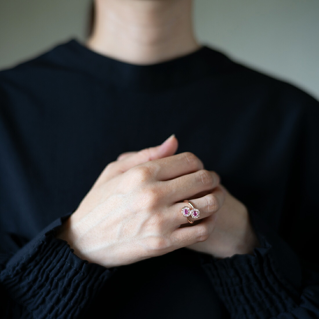 umu -アム- FINE JEWELRY STUIDIOピンクトルマリン ダイヤモンド フラワーモチーフ リングrg0053_i2.jpg