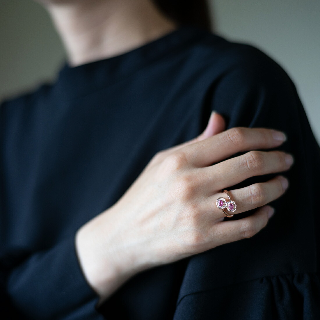 umu -アム- FINE JEWELRY STUIDIOピンクトルマリン ダイヤモンド フラワーモチーフ リングrg0053_i3.jpg