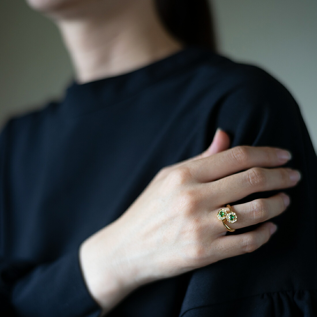 umu -アム- FINE JEWELRY STUIDIOグリーンガーネット ダイヤモンド フラワーモチーフ リングrg0060_i3.jpg