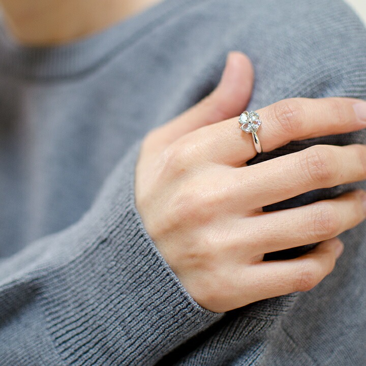 K18 アクアマリン クローバーモチーフ リング[商品番号:RG0103] | umu