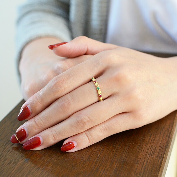 umu -アム- FINE JEWELRY STUIDIOK18 エメラルド×ルビー バラモチーフ リング 「rosa」rg0355_i2.jpg