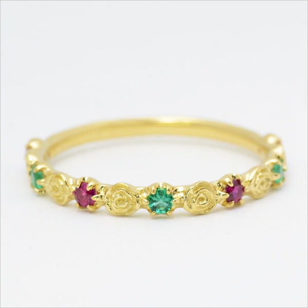 umu -アム- FINE JEWELRY STUIDIOK18 エメラルド×ルビー バラモチーフ リング 「rosa」rg0355_m.jpg