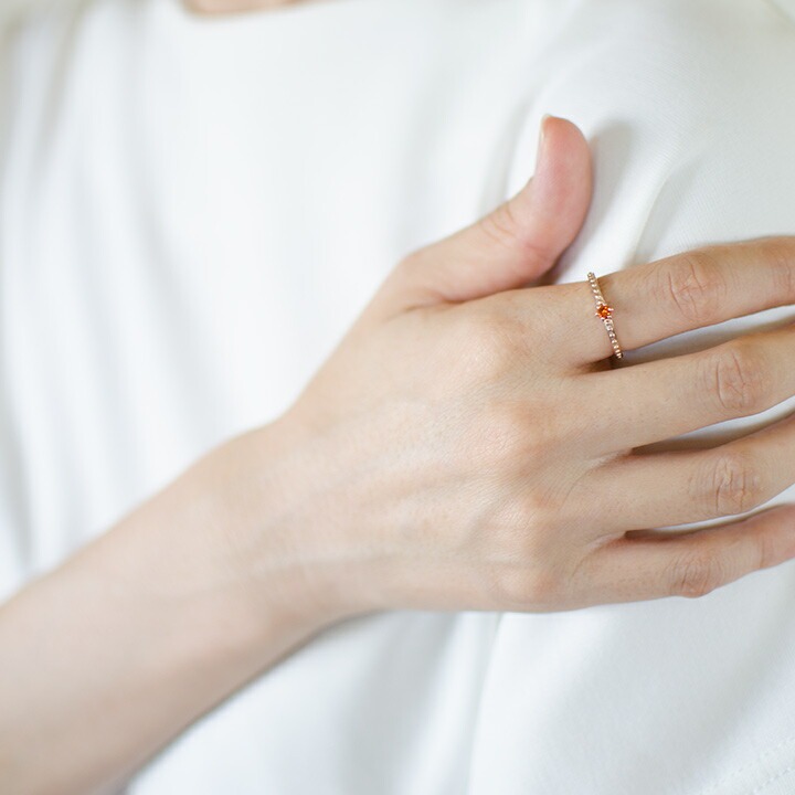 K18YG オレンジサファイアリング(16号) K18YG オレンジサファイアの1粒リング 指輪・リング De-l'ange