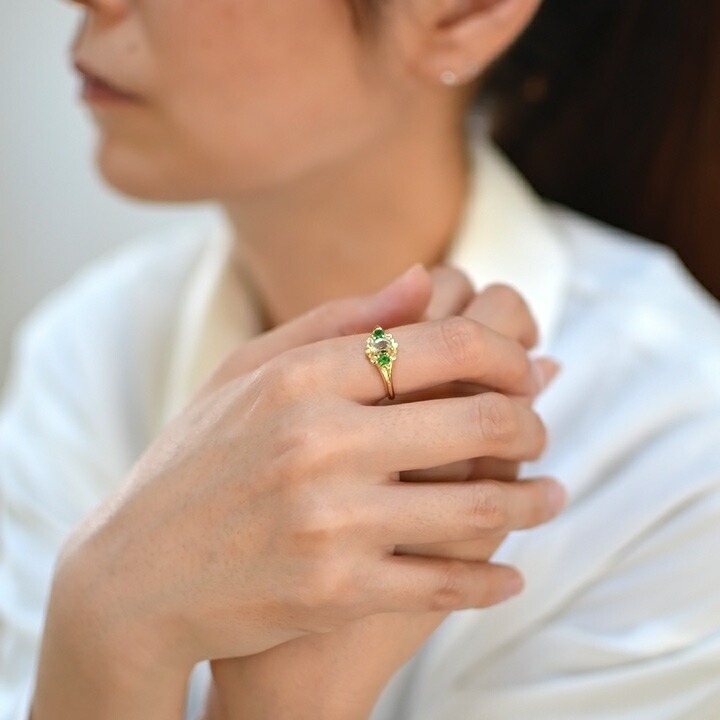 umu -アム- FINE JEWELRY STUIDIOK18 アンブリゴナイト　グリーンガーネット ダイヤモンド リング 「magia」rg0652_i2.jpg