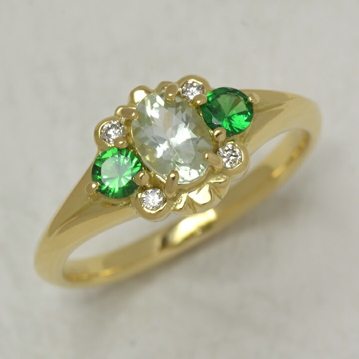 umu -アム- FINE JEWELRY STUIDIOK18 アンブリゴナイト　グリーンガーネット ダイヤモンド リング 「magia」rg0652_kanban2.jpg