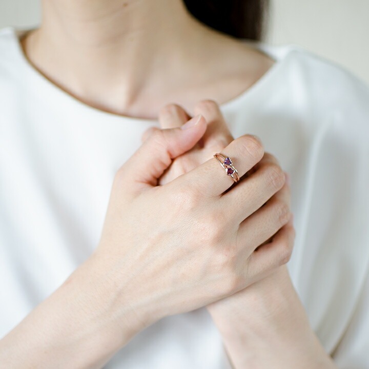 umu -アム- FINE JEWELRY STUIDIOK18 アメシスト ロードライトガーネット ハート リング 「amato」rg0691_i2.jpg