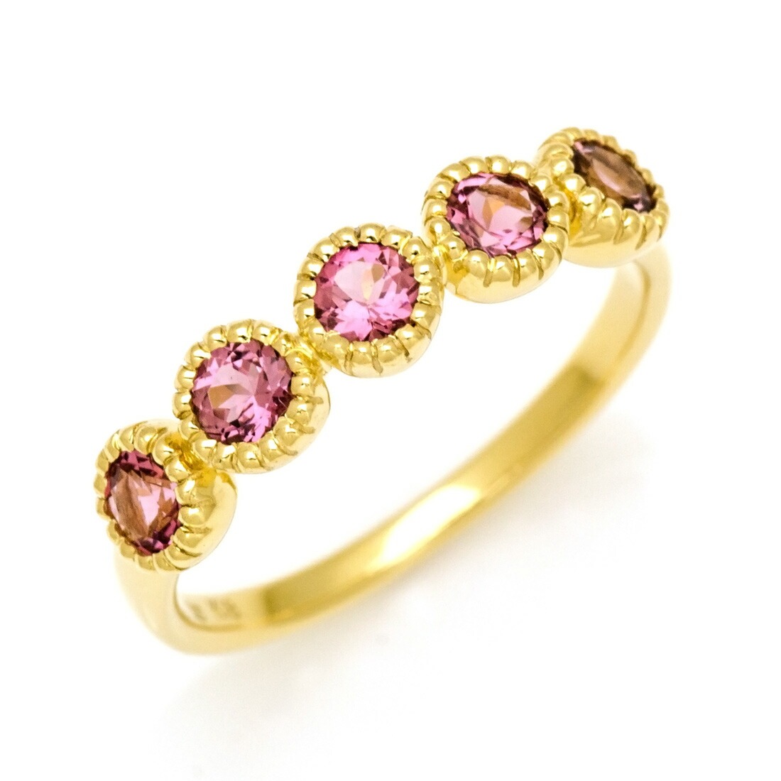 週末限定K18 ダイヤモンド ピンクトルマリンエタニティリング D:0.15ct ダイヤモンド K18リング(計0.7カラット/ハーフエタニティ/ソフト