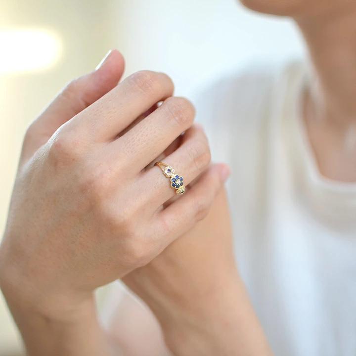 umu -アム- FINE JEWELRY STUIDIOK18 ブルーサファイア ダイヤモンド フラワーモチーフ リング 「parterre」rg0801_i2.jpg