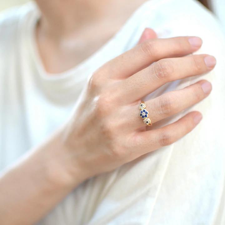 umu -アム- FINE JEWELRY STUIDIOK18 ブルーサファイア ダイヤモンド フラワーモチーフ リング 「parterre」rg0801_i3.jpg