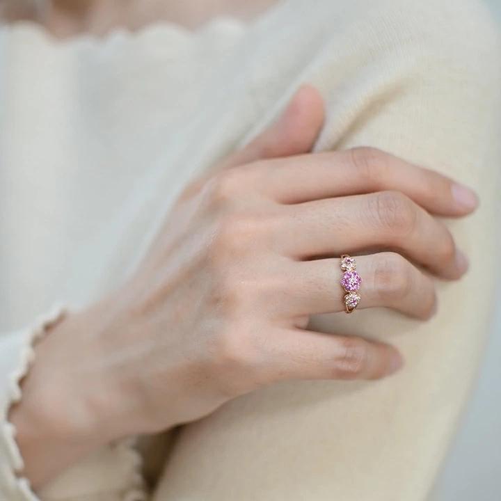 K18 ピンクサファイア ダイヤモンド フラワーモチーフ リング