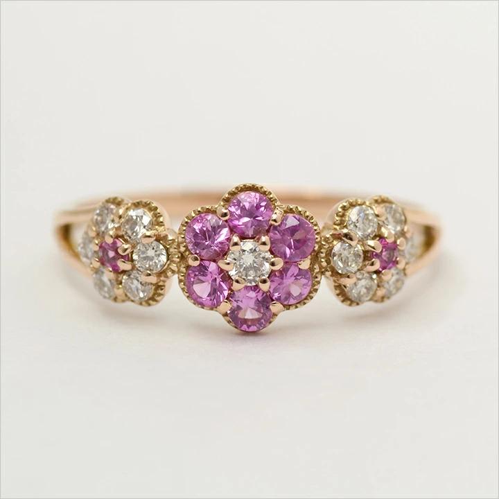 umu -アム- FINE JEWELRY STUIDIOK18 ピンクサファイア ダイヤモンド フラワーモチーフ リング 「parterre」rg0804_m.jpg