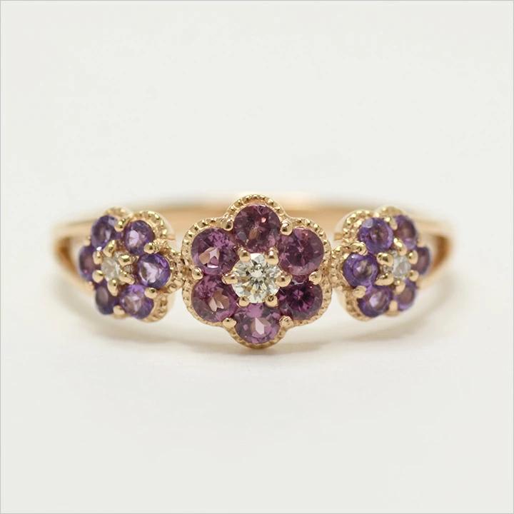 umu -アム- FINE JEWELRY STUIDIOK18 パープルカラー ダイヤモンド フラワーモチーフ リング 「parterre」rg0805_m.jpg
