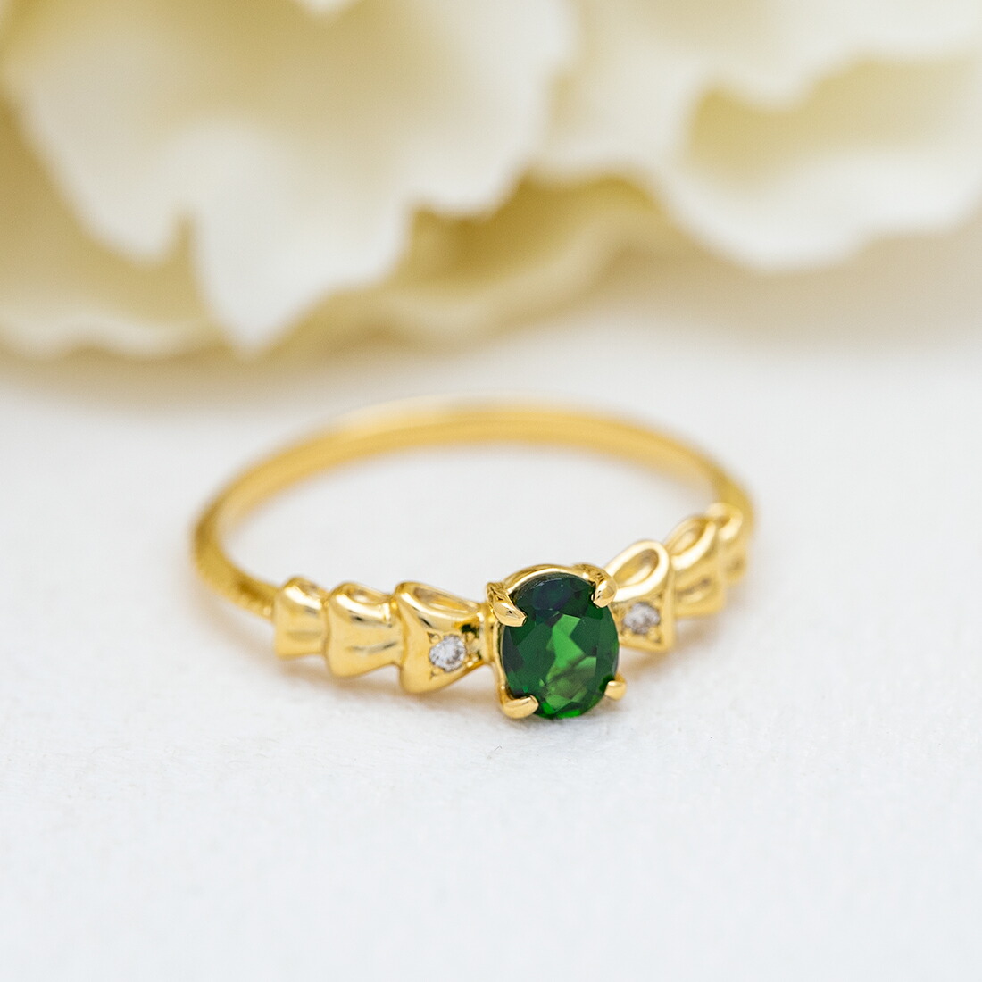 umu -アム- FINE JEWELRY STUIDIOグリーントルマリン ダイヤモンド リボンモチーフ リング 「nodino」rg0956_1.jpg